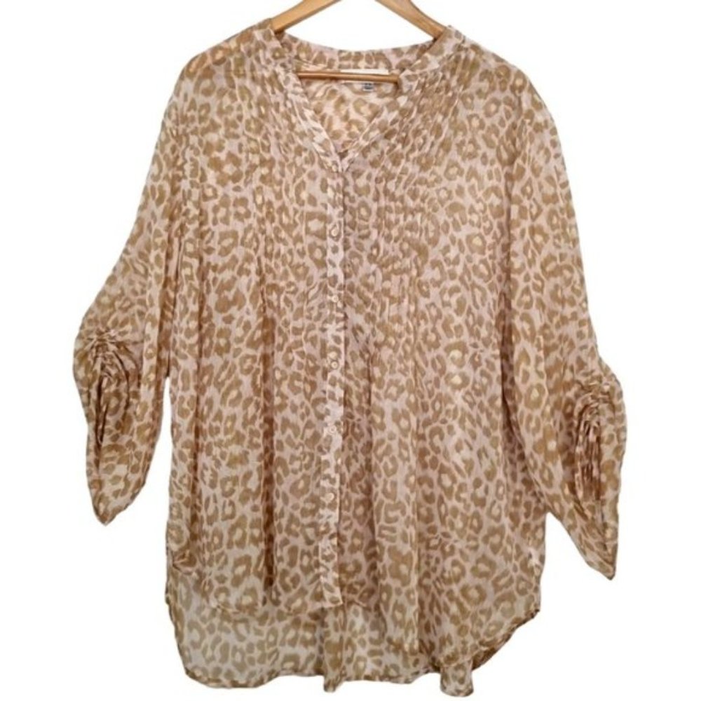 ESTHER Womens Blouse Top  / 3XL Sheer Leopard Print Blouse / Top